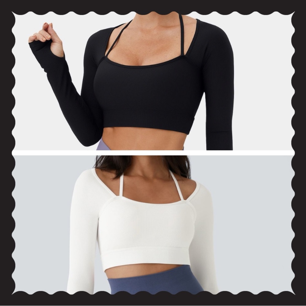 HALARA Long Sleeve Strappy Crop Top in Black and White